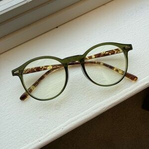 Round Olive Green Glasses with Tortoise Temples